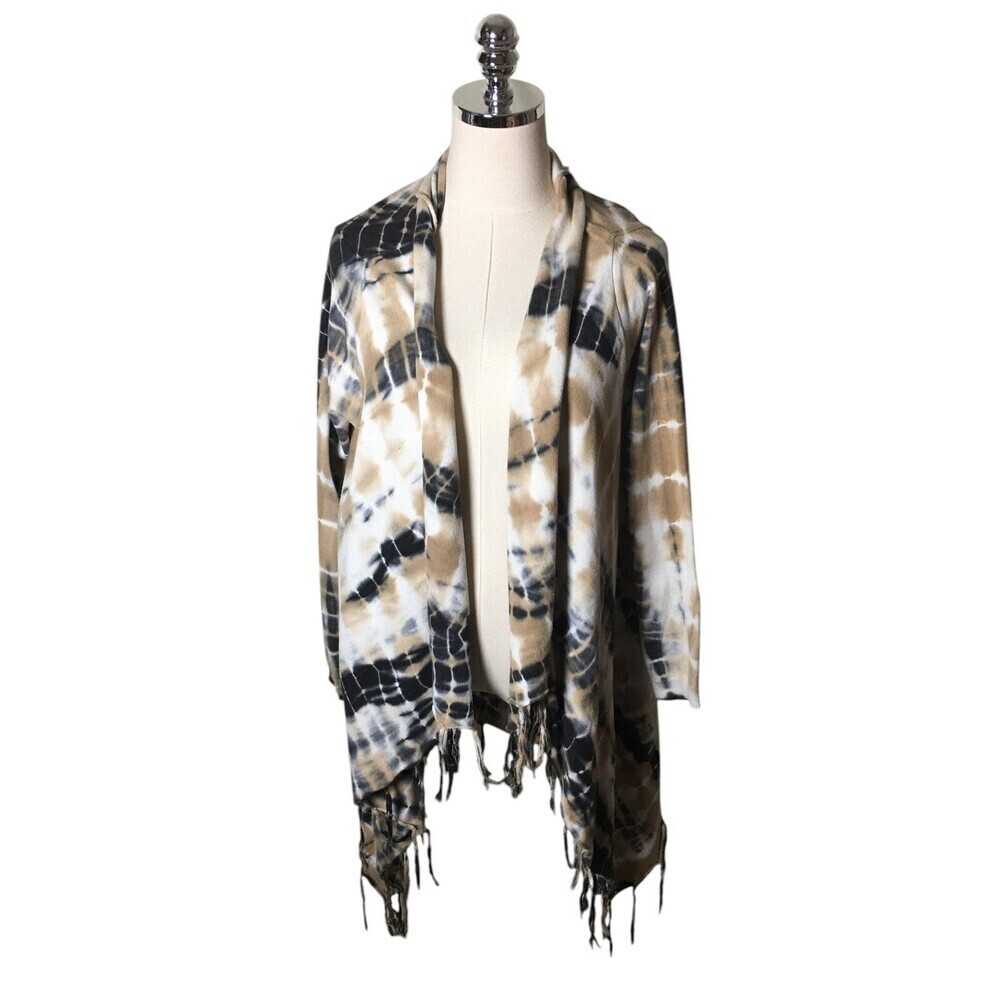 Soft Surroundings Cardigan Women's Size Medium Black Tan 100% Cotton Frills